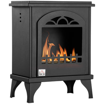 Ethanol Fireplace, 9.75" Freestanding Stove Heater 0.32 Gal Max 470 Sq. Ft., Burns Up To 3 Hours, Black Black Metal