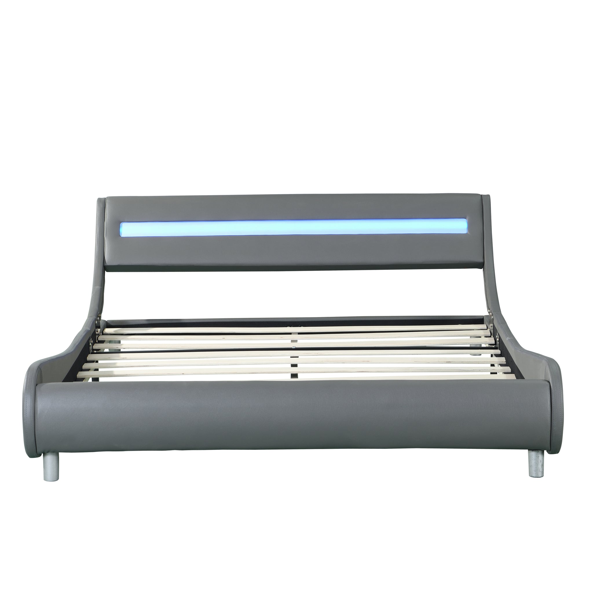 Faux Leather Upholstered Platform Bed Frame with led gray-mdf