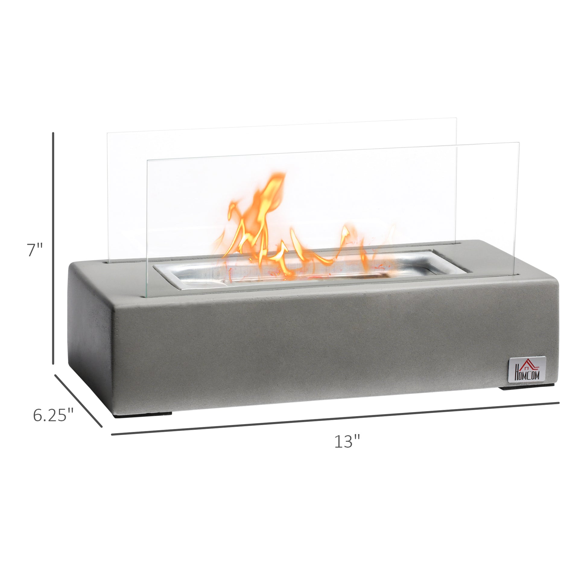 Tabletop Fireplace, 13" Concrete Alcohol Fireplace With Stainless Steel Lid For Indoor And Outdoor, 0.04 Gal Max 195 Sq. Ft., Light Grey Light Grey Concrete