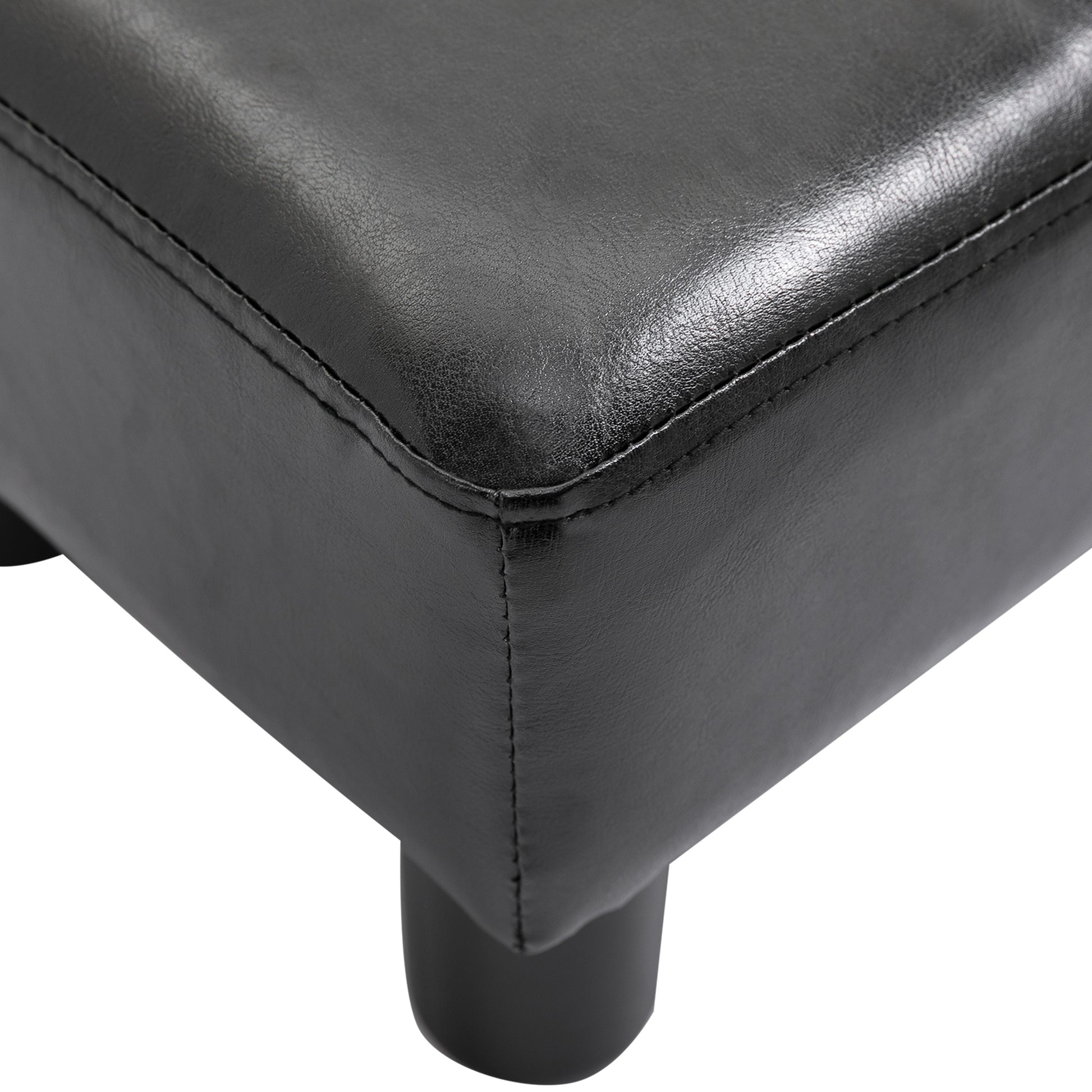 Ottoman Foot Rest, Small Foot Stool With Faux Leather Upholstery, Rectangular Ottoman Footrest With Padded Foam Seat And Plastic Legs, Bright Black Black Faux Leather