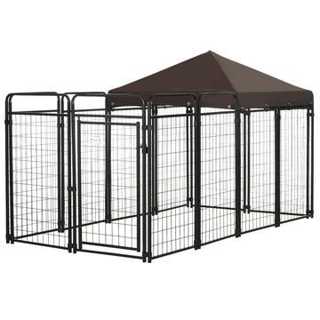 Dog Kennel Outdoor For Large And Medium Dogs, 9.3' X 4.6' X 5.2' Black Steel