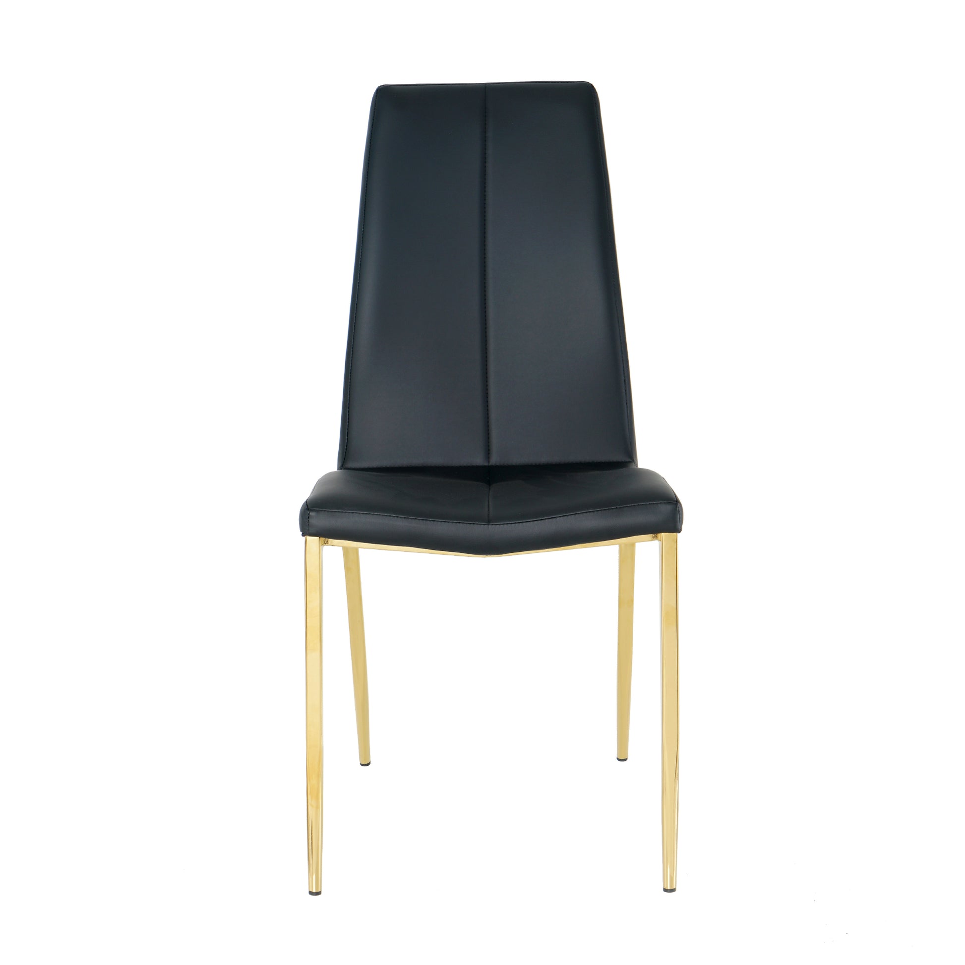 Modern Simple Table And Chair Set, One Table And Four Chairs. Transparent Tempered Glass Table Top, Solid Base. Gold Plated Metal Chair Legs Set Of 5 Black Mdf Metal