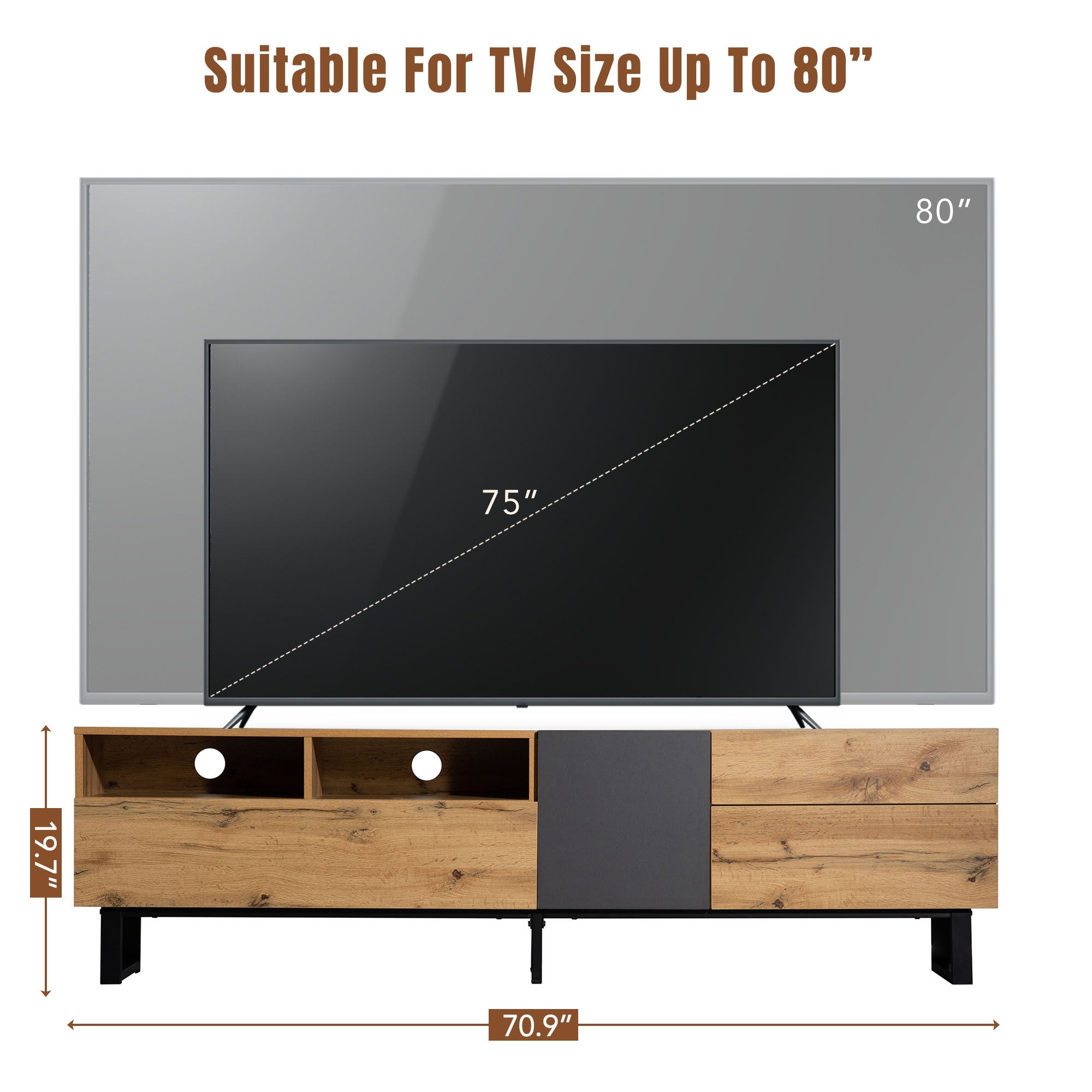 Modern TV Stand for 80'' TV with Double Storage Space wood-primary living space-70-79 inches-70-79