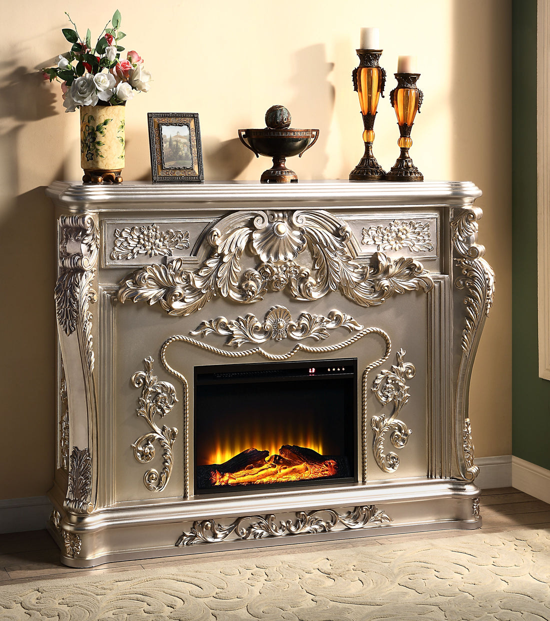 Sorina Fireplace Silver & Gold Finish Ac01619 Gold Mdf