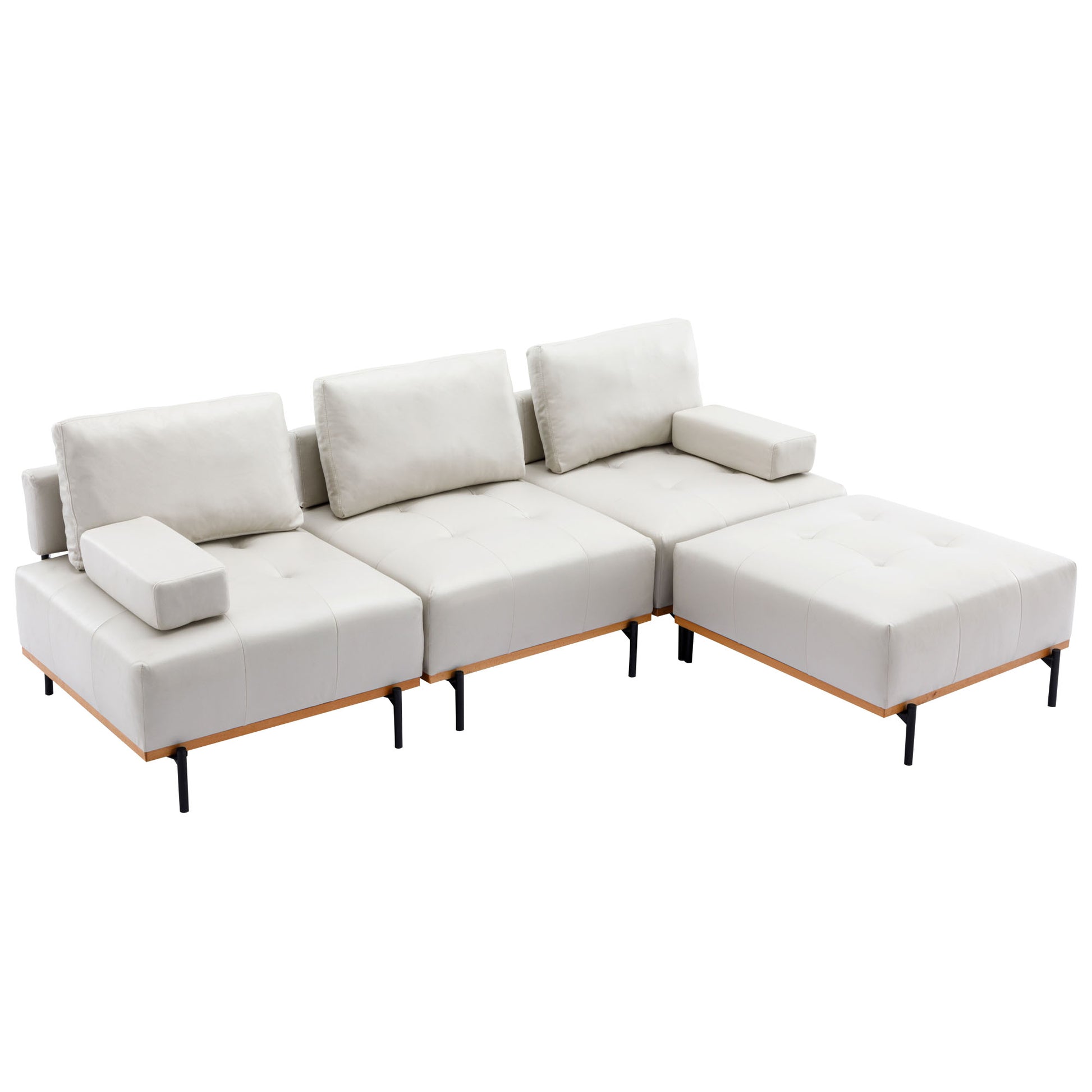 100.7'' L Shape Sectional Sofa 3 Seater Couches With A Removable Ottoman, Comfortable Fabric For Living Room, Apartment, Beige Beige Foam Palomino Fabric 4 Seat