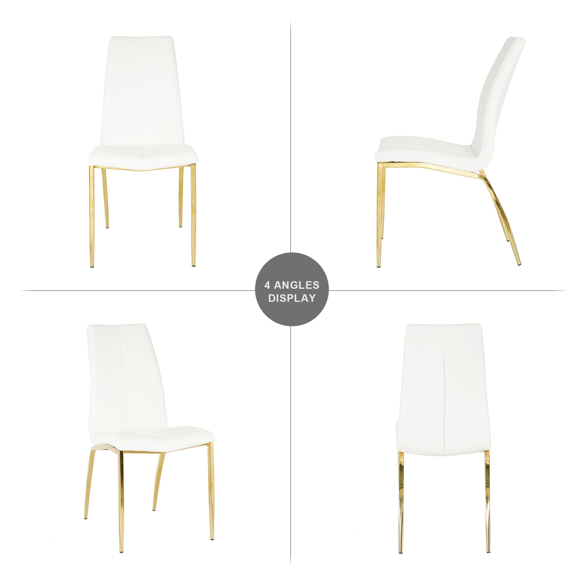 Modern Dining Chairs With Faux Leather Padded Seat Dining Living Room Chairs Upholstered Chair With Gold Metal Legs Design For Kitchen, Living, Bedroom, Dining Room Side Chairs Set Of 4 White Metal