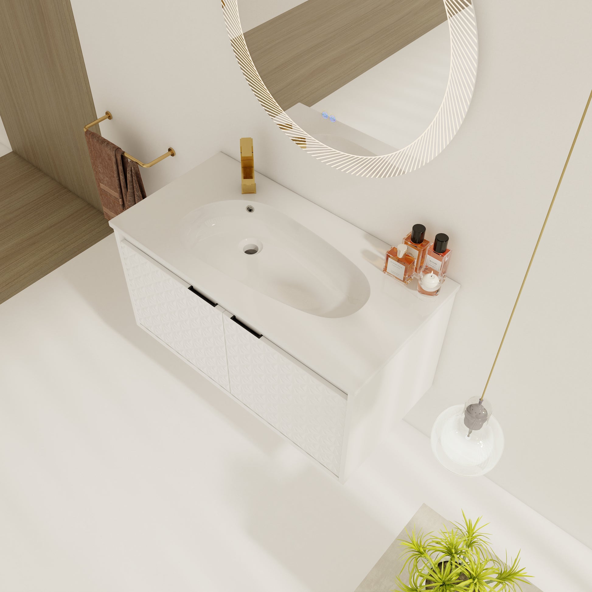 36 Inch Wall Mounted Bathroom Vanity With Sink, Soft Close Doors Kd Packing White 2 Bathroom Wall Mounted Modern Plywood