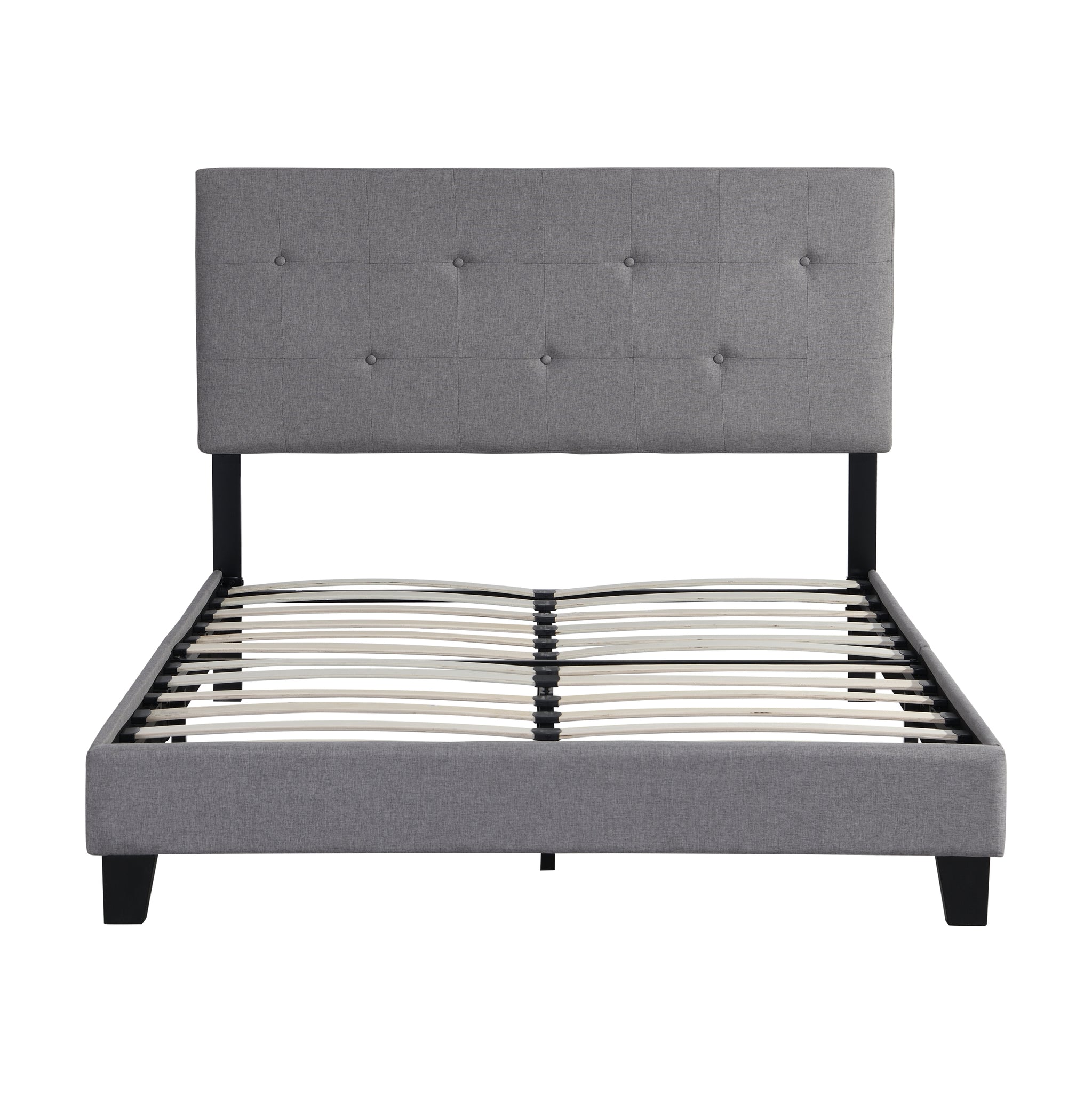 Queen Size Upholstered Platform Bed Frame with Button gray-linen