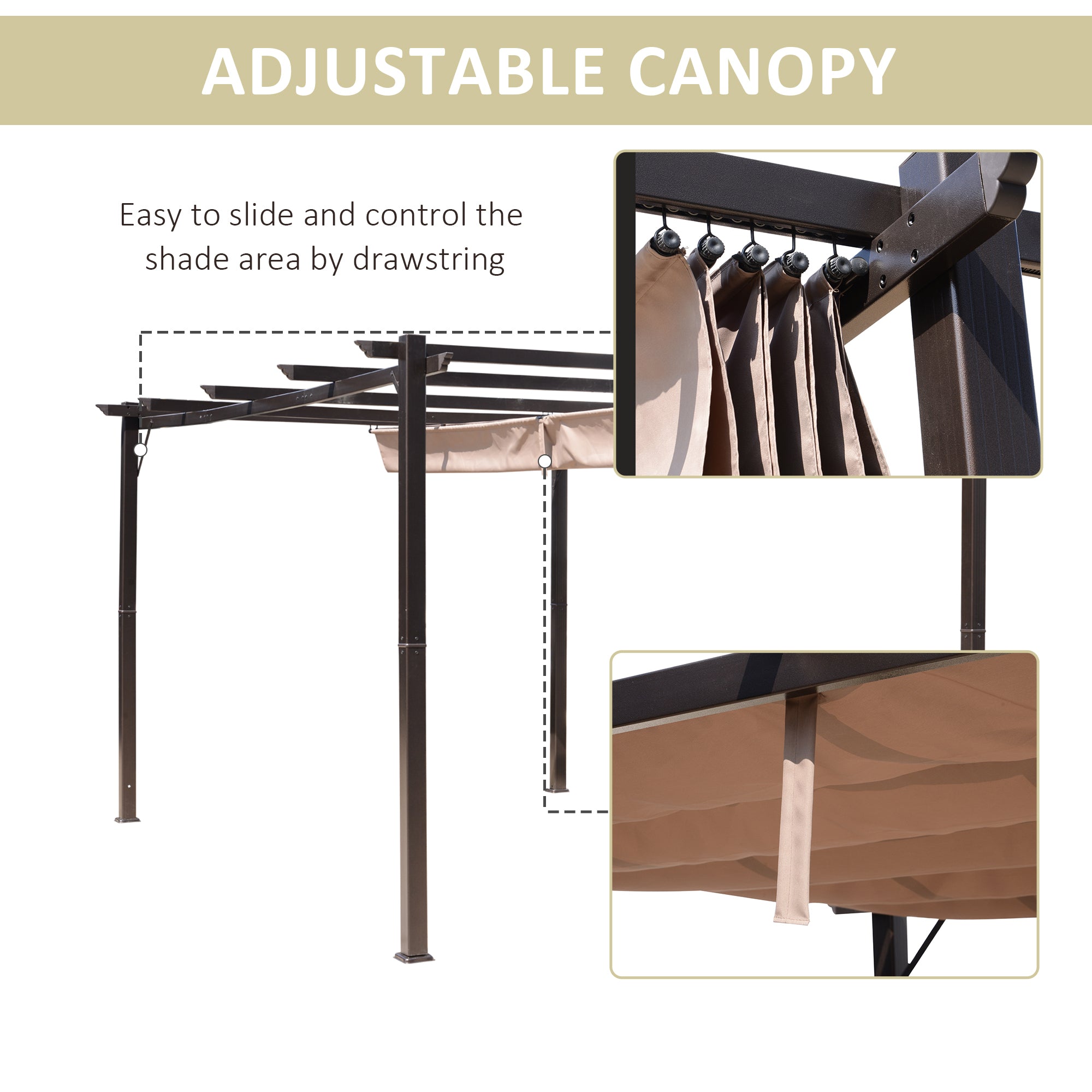 10' x 13' Outdoor Retractable Pergola Canopy, Aluminum brown-aluminium