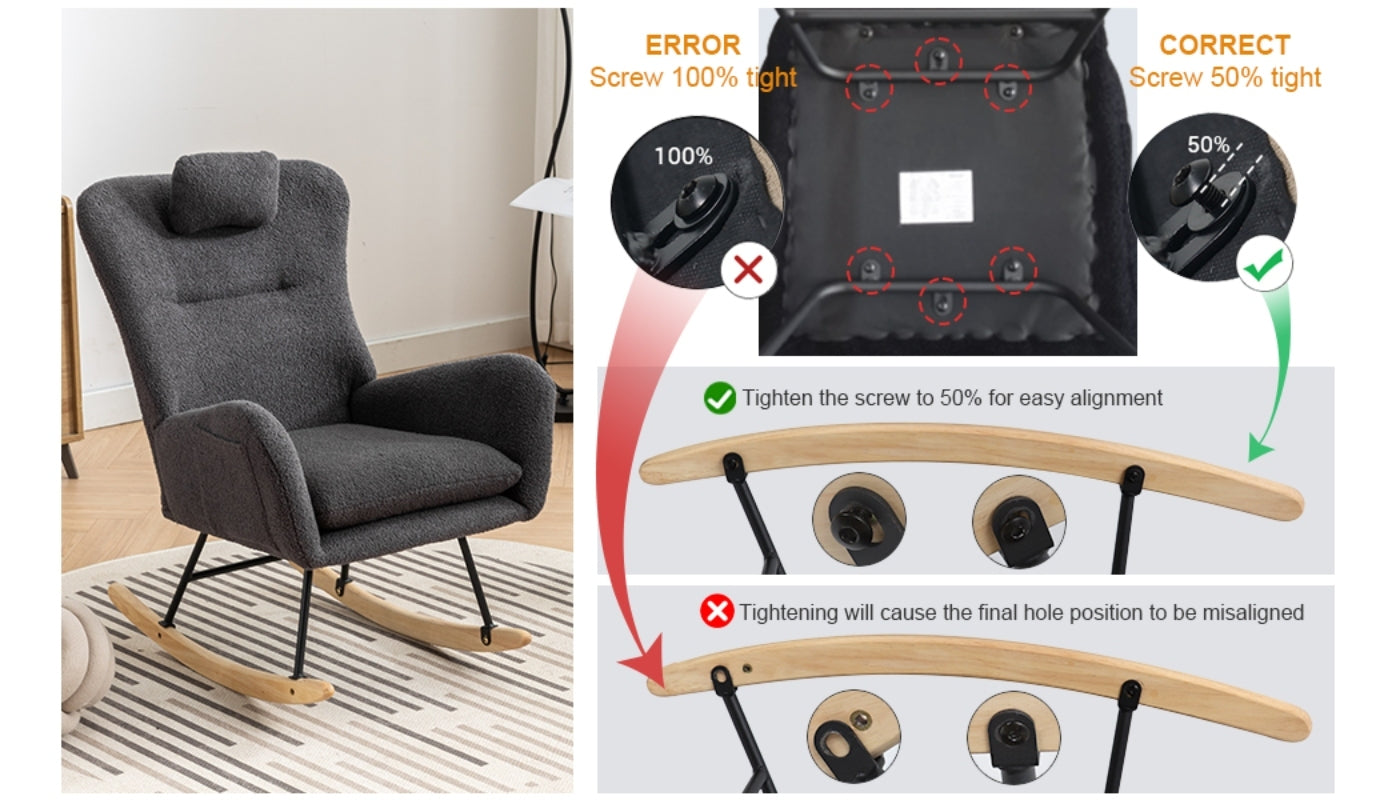 Same As W1372105256 35.5 Inch Rocking Chair With Pocket, Soft Teddy Fabric Rocking Chair For Nursery, Comfy Wingback Glider Rocker With Safe Solid Wood Base For Living Room Bedroom Balcony Greg Grey Casual Foam Teddy