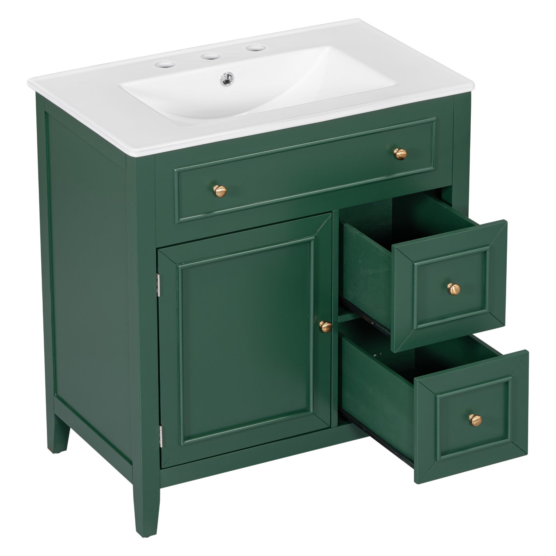 30" Bathroom Vanity With Sink Top, Bathroom Vanity Cabinet With Door And Two Drawers, Solid Wood Frame, One Package, Green Old Sku:Wf311620Aag Green Solid Wood Mdf