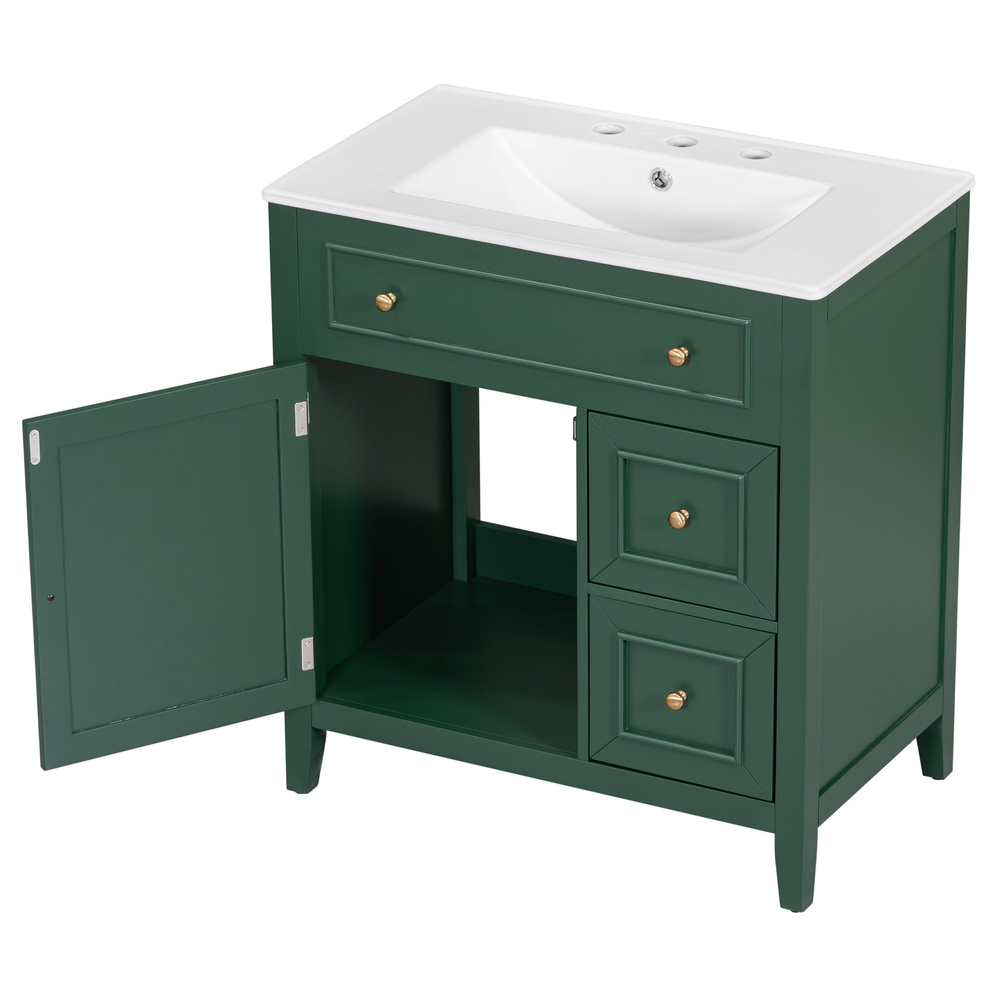 30" Bathroom Vanity With Sink Top, Bathroom Vanity Cabinet With Door And Two Drawers, Solid Wood Frame, One Package, Green Old Sku:Wf311620Aag Green Solid Wood Mdf