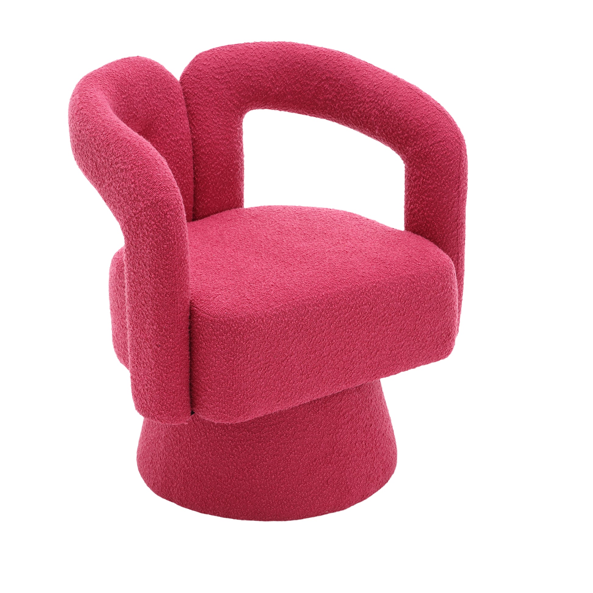 Coolmore 360 Degree Swivel Cuddle Barrel Accent Chairs, Round Armchairs With Wide Upholstered, Fluffy Fabric Chair For Living Room, Bedroom, Office, Waiting Rooms Rose Red Boucle Rose Red Foam Boucle