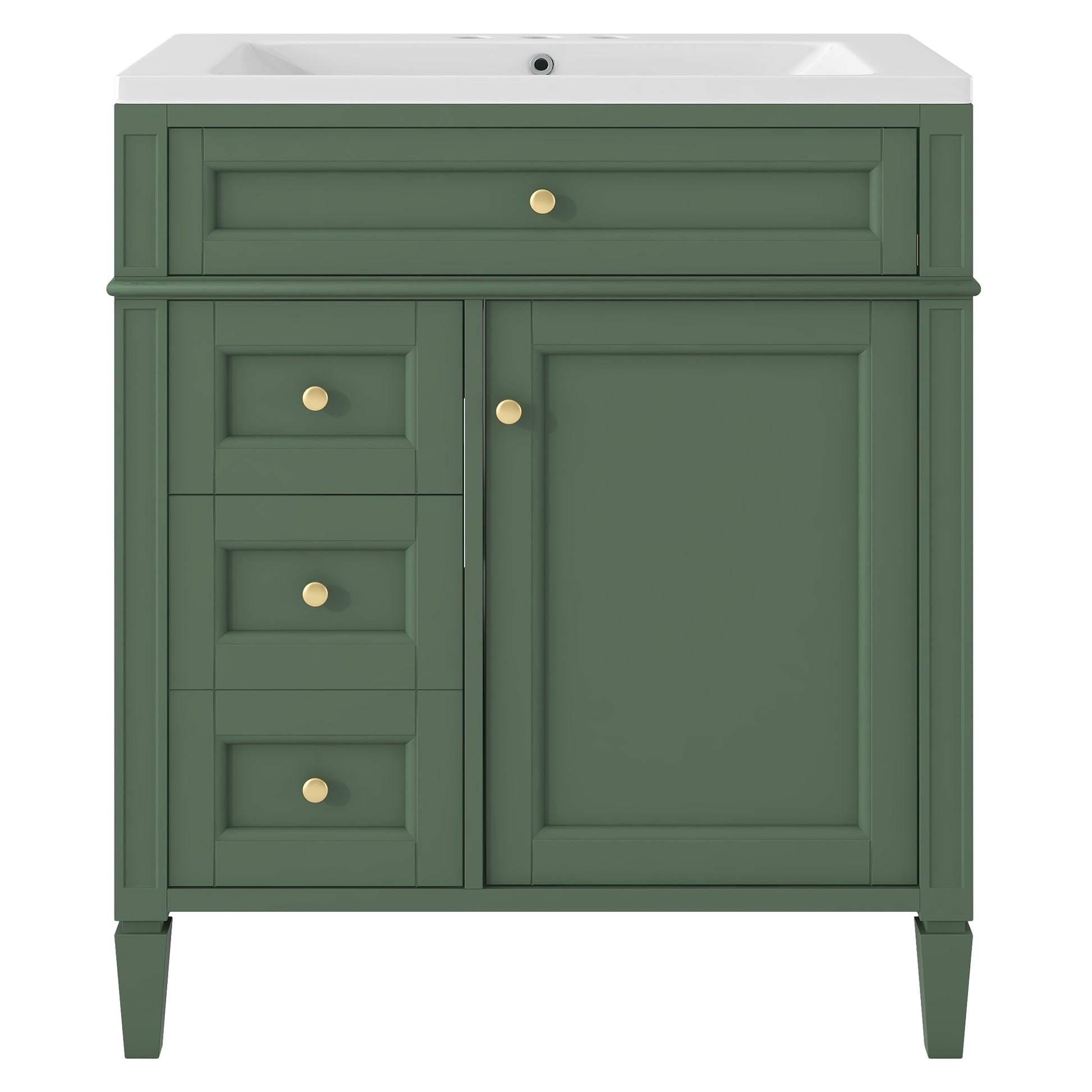 30'' Bathroom Vanity With Top Sink, Modern Bathroom Storage Cabinet With 2 Drawers And A Tip Out Drawer, Single Sink Bathroom Vanity Green Mdf