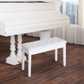 Piano Bench, Duet Piano Chair With Faux Leather Padded Cushion And Wooden Frame, Button Tufted Keyboard Bench, White White Rubber Wood