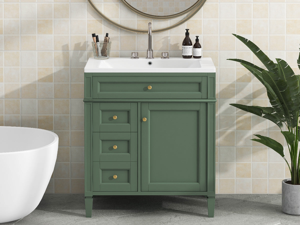 30'' Bathroom Vanity With Top Sink, Modern Bathroom Storage Cabinet With 2 Drawers And A Tip Out Drawer, Single Sink Bathroom Vanity Green Mdf