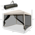 210D Oxford 10' X 10' Pop Up Canopy Tent With Netting, Instant Screen Room House, Tents For Parties, Height Adjustable, With Carry Bag, For Outdoor, Garden, Patio Beige Steel