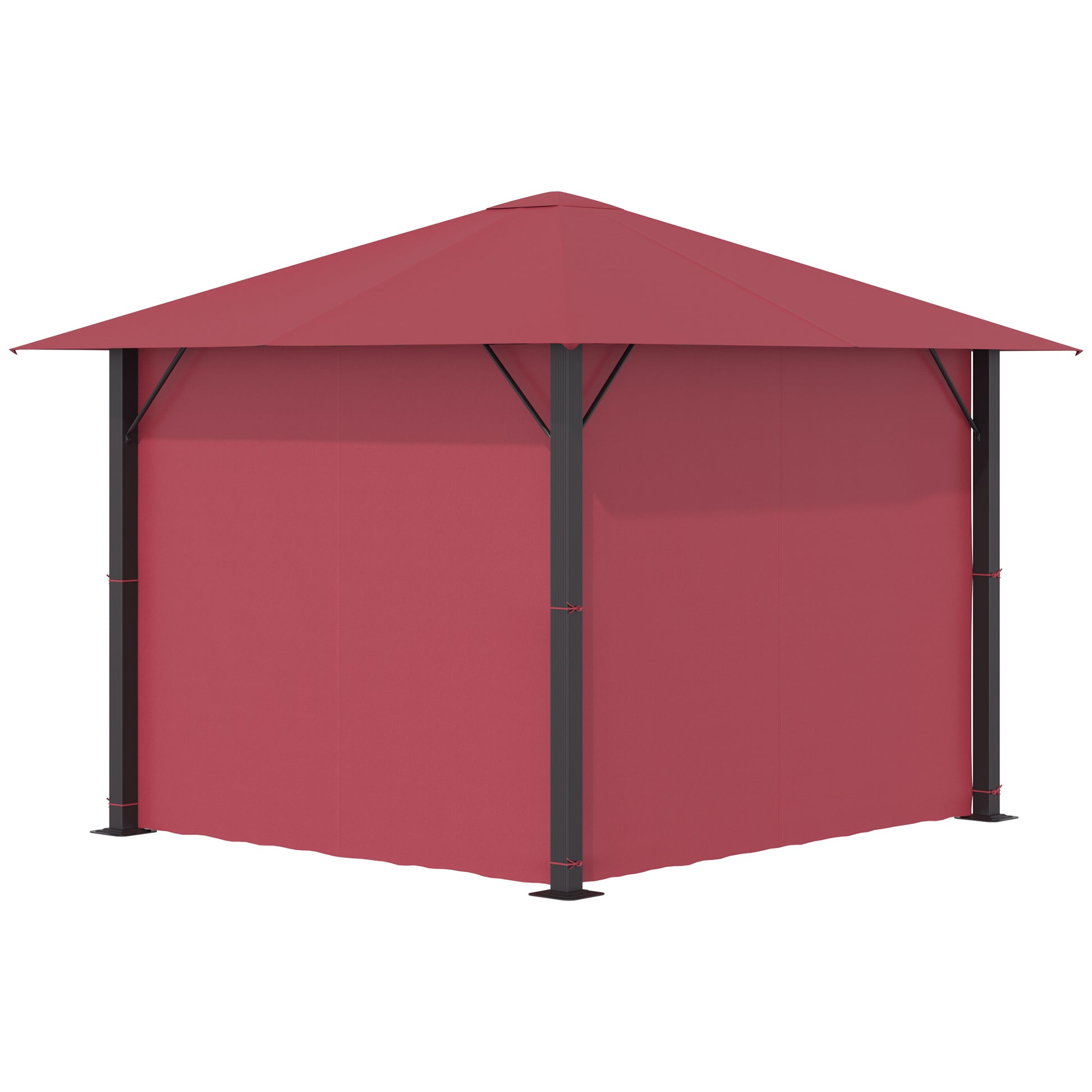 10' X 10' Patio Gazebo Aluminum Frame Outdoor Canopy Shelter With Sidewalls, Vented Roof For Garden, Lawn, Backyard, And Deck, Wine Red Red Aluminium