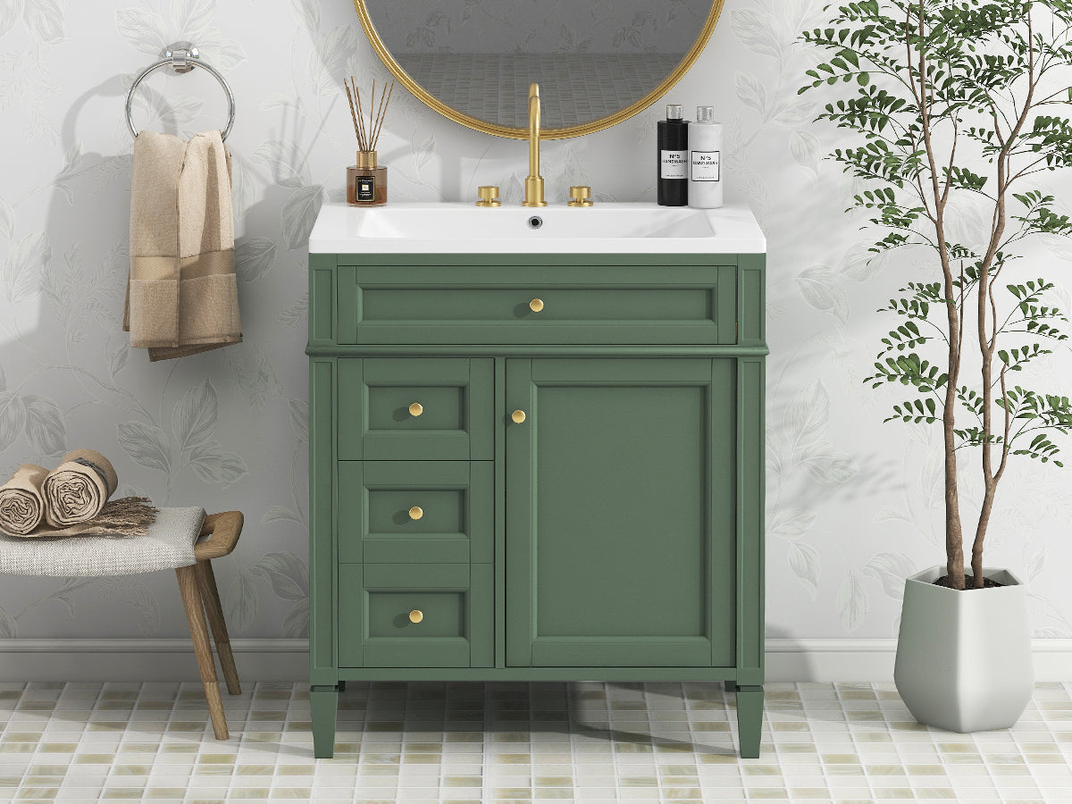 30'' Bathroom Vanity With Top Sink, Modern Bathroom Storage Cabinet With 2 Drawers And A Tip Out Drawer, Single Sink Bathroom Vanity Green Mdf