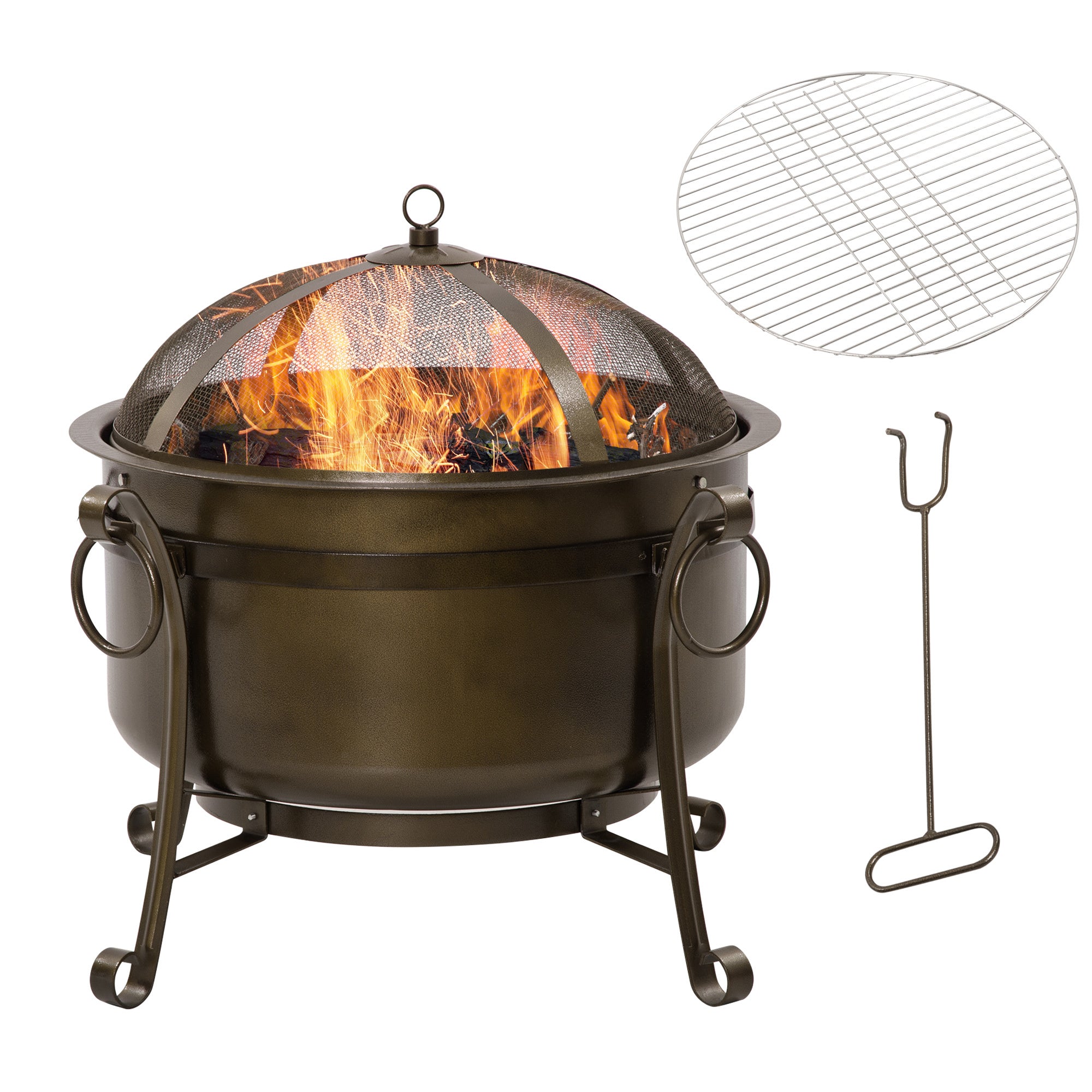 30" Outdoor Fire Pit Grill, Portable Steel Wood