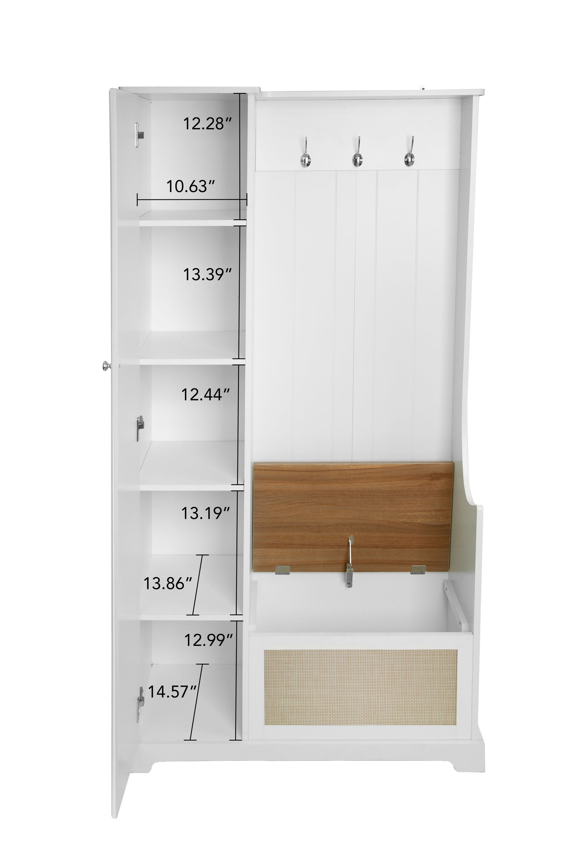 Hall Tree With Bench, Storage Cabinet, Suitable For Living Room, Entryway, Bedroom White Mdf