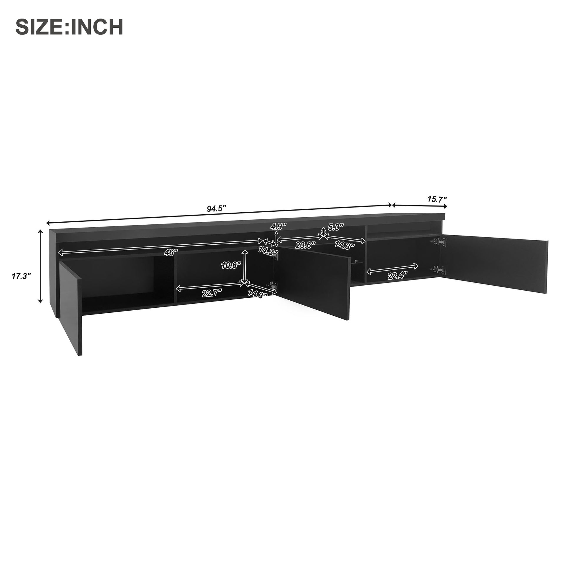 Unique Design Tv Stand With 2 Glass Shelves, Large Storage Space Media Console For Tvs Up To 105", Versatile Tv Cabinet With Led Color Changing Lights For Living Room, Black Black Primary Living