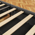 Queen Size Bed Frame With Led, 4 Under Bed Portable Storage Drawers, Wings Headboard Design, Dark Grey Box Spring Not Required Queen Dark Grey Metal Bedroom Bed Frame Upholstered Linen Upholstered