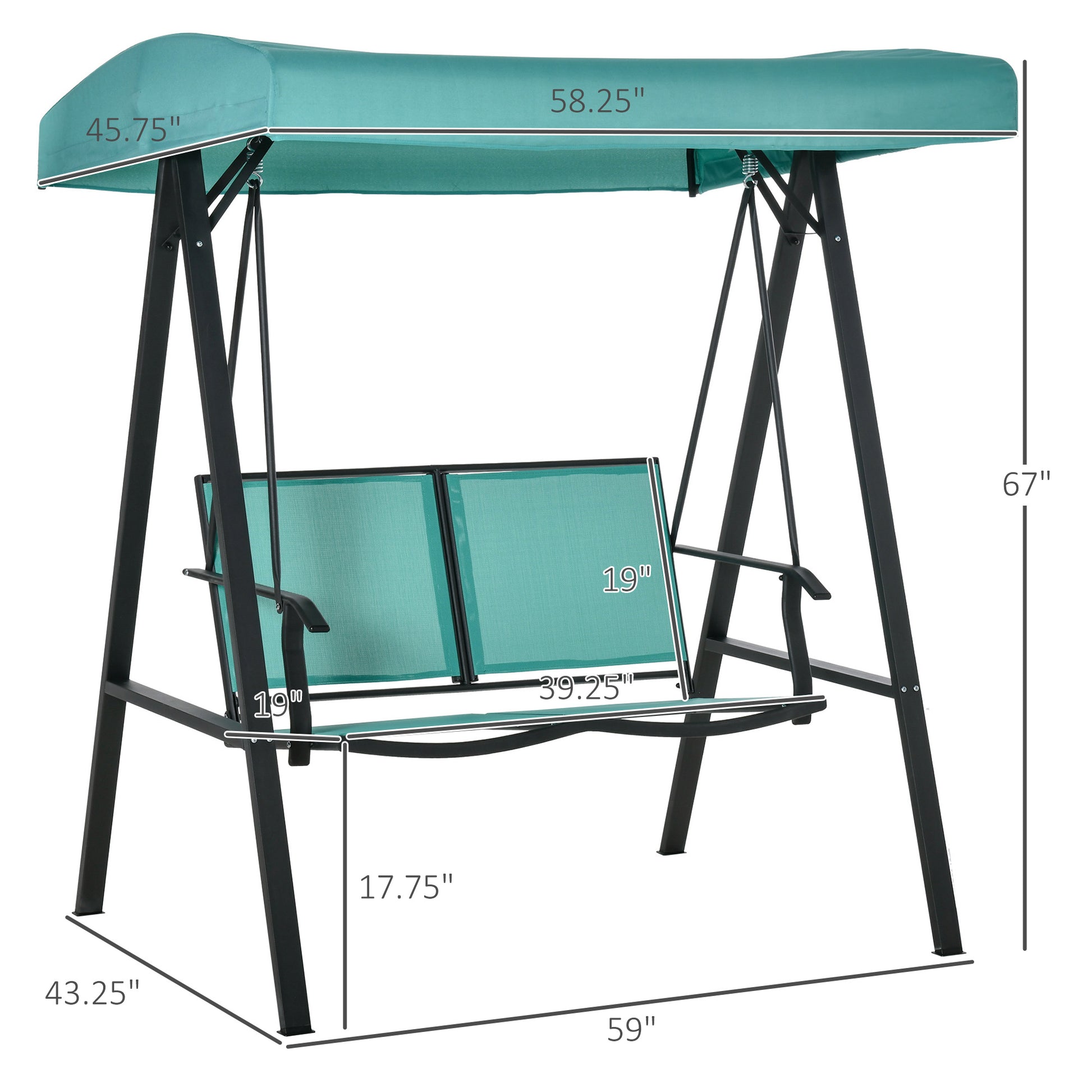 2 Person Patio Swings With Canopy, Outdoor Canopy Swing With Adjustable Shade,Mesh Seats And Steel Frame For Garden, Poolside, Backyard, Blue Blue Steel