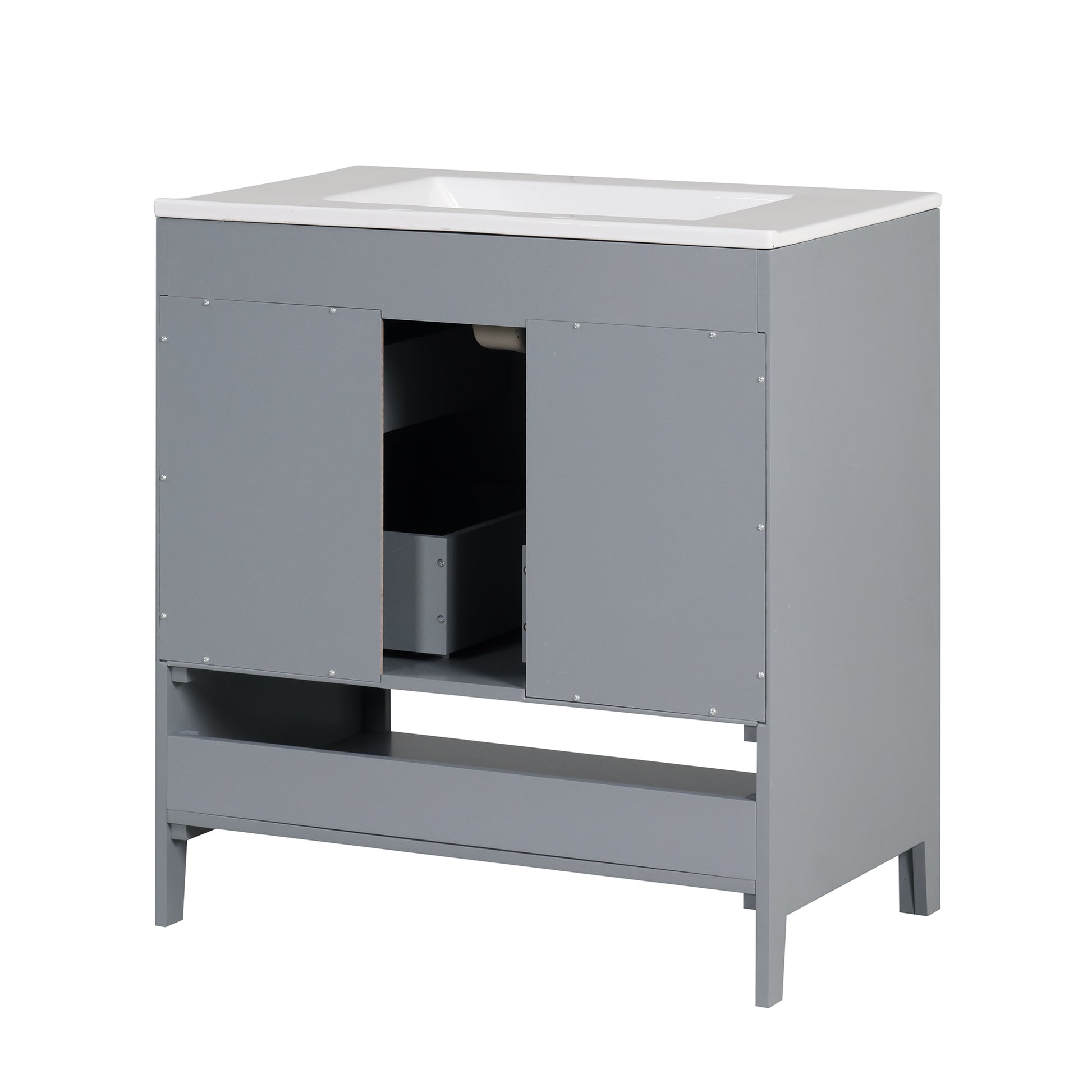 30" Bathroom Vanity With Sink, Multi Functional Bathroom Cabinet With Doors And Drawers, Solid Frame And Mdf Board, Grey Grey Solid Wood Mdf