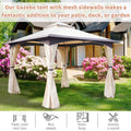 10' X 10' Outdoor Gazebo With Netting And Curtains, Patio Gazebo Canopy With 2 Tier Soft Top Roof And Steel Frame For Lawn, Garden, Backyard And Deck White Steel