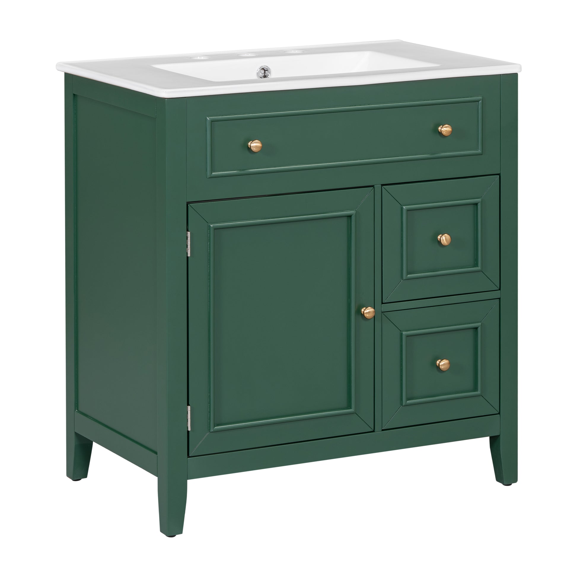 30" Bathroom Vanity With Sink Top, Bathroom Vanity Cabinet With Door And Two Drawers, Solid Wood Frame, One Package, Green Old Sku:Wf311620Aag Green Solid Wood Mdf