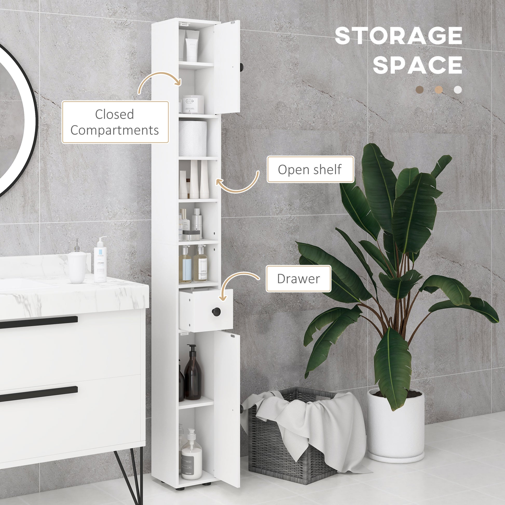 Kleankin 71" Tall Bathroom Storage Cabinet, Narrow Toilet Paper Cabinet With Open Shelves, 2 Door Cabinets, Adjustable Shelves For Kitchen, Hallway, Living Room, White White Particle Board