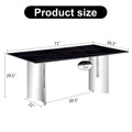 Modern Minimalist Dining Table. The Black Imitation Marble Glass Desktop Is Equipped With Silver Metal Legs. Suitable For Restaurants And Living Rooms 71 