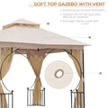 10' X 10' Patio Gazebo, Double Roof Outdoor Gazebo Canopy Shelter With Netting, Steel Corner Frame For Garden, Lawn, Backyard And Deck, Beige Beige Steel