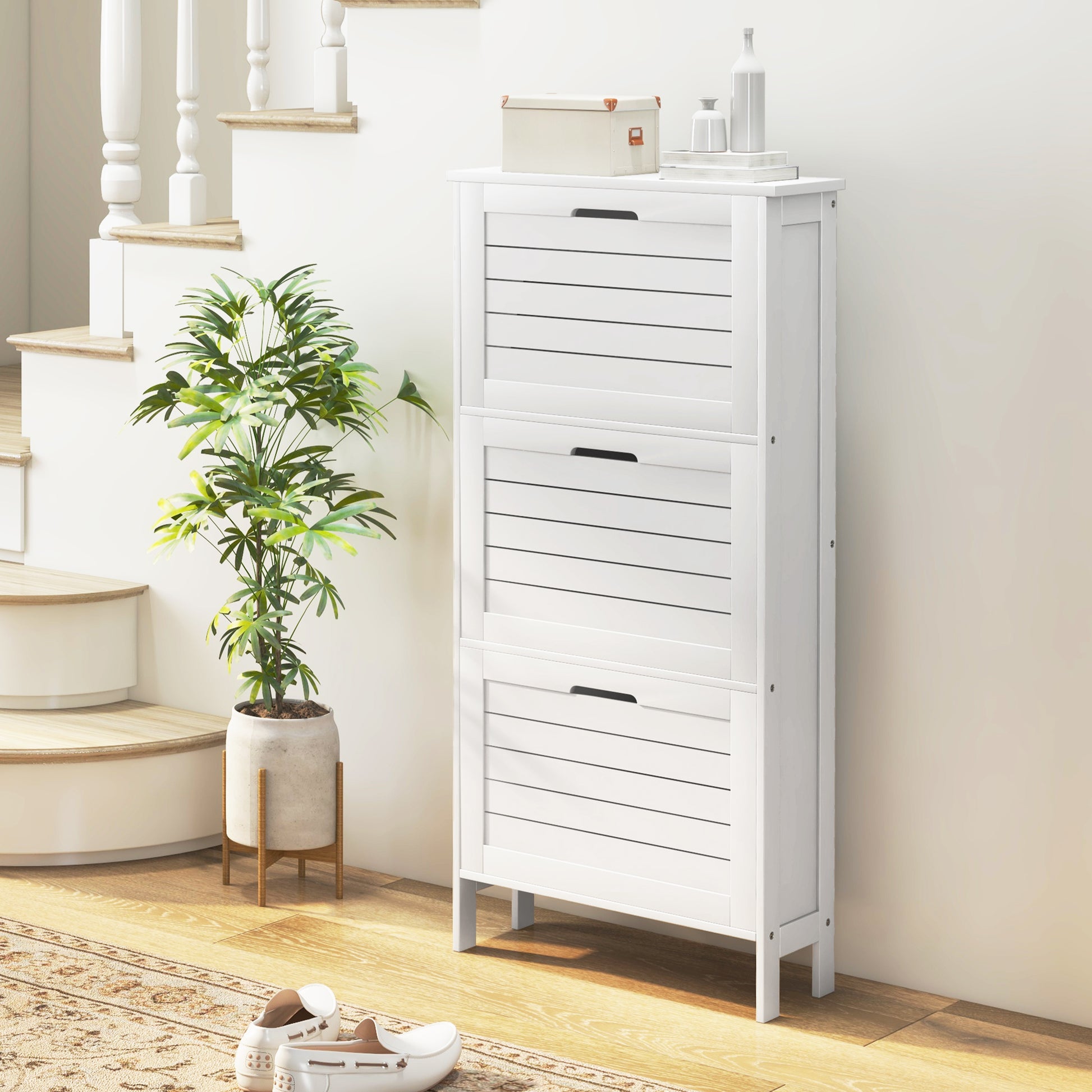 Narrow Shoe Storage Cabinet For Entryway With Flip Drawers, Slim Sho