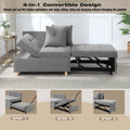 4 In 1 Convertible Sofas & Couches, Single Extendable Sofa With 6 Position Adjustable Back, Sofa Bed With 2 Pillows, Gray Gray Linen Armless Wood Fabric 1 Seat