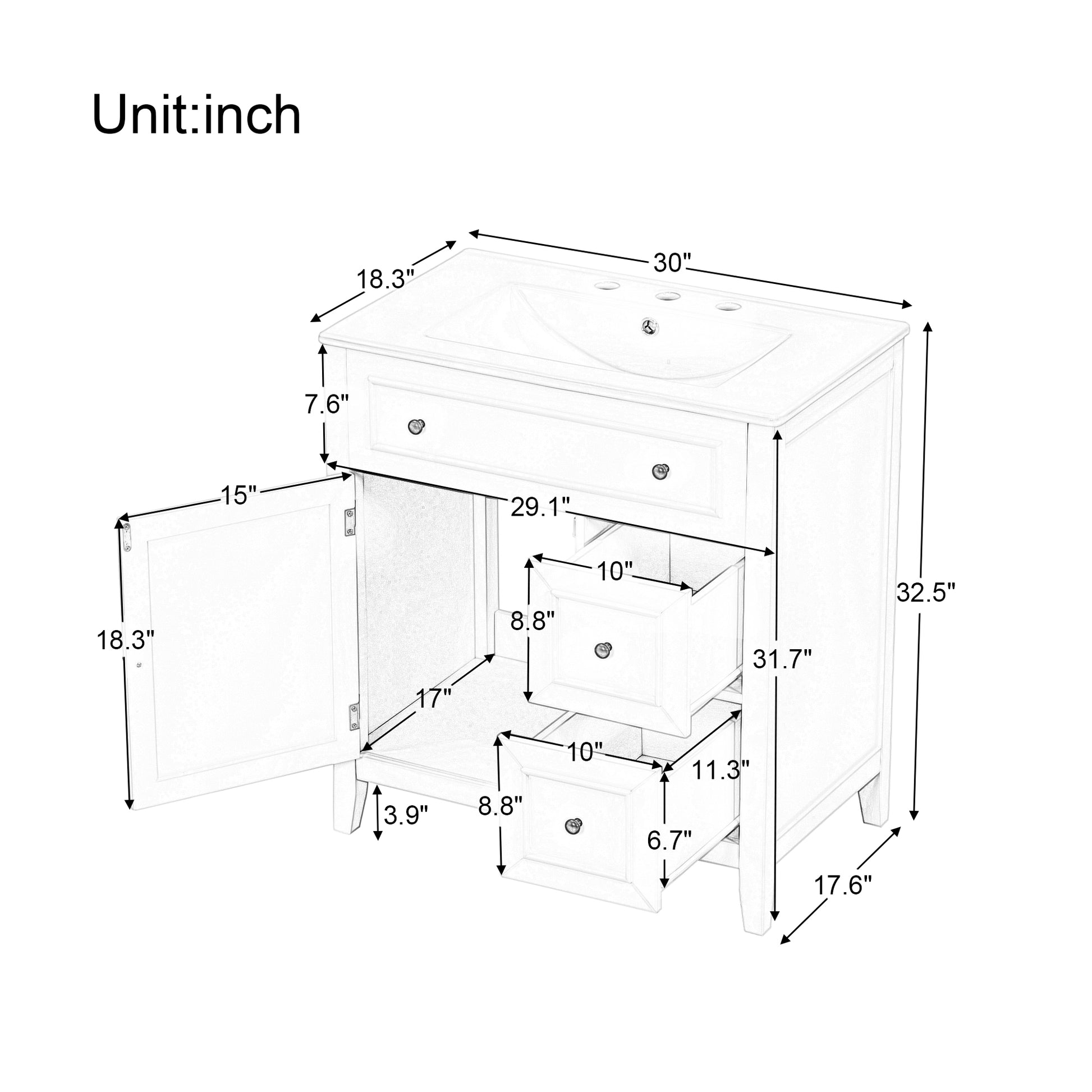 30" Bathroom Vanity With Sink Top, Bathroom Vanity Cabinet With Door And Two Drawers, Solid Wood Frame, One Package, Green Old Sku:Wf311620Aag Green Solid Wood Mdf