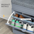 Modern Shoe Rack Bench For Entryway, Storage Organizer With Cushion, 2 Drawers, Adjustable Shelf, Holds 8 Pairs, Gray Gray Particle Board