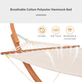 Outdoor Hammock With Stand & Accessories, Heavy Duty Wooden Frame, Extra Large Sun Shade Canopy, Indoor Outside Boho Style Nap Bed, Natural Cotton, White White Wood