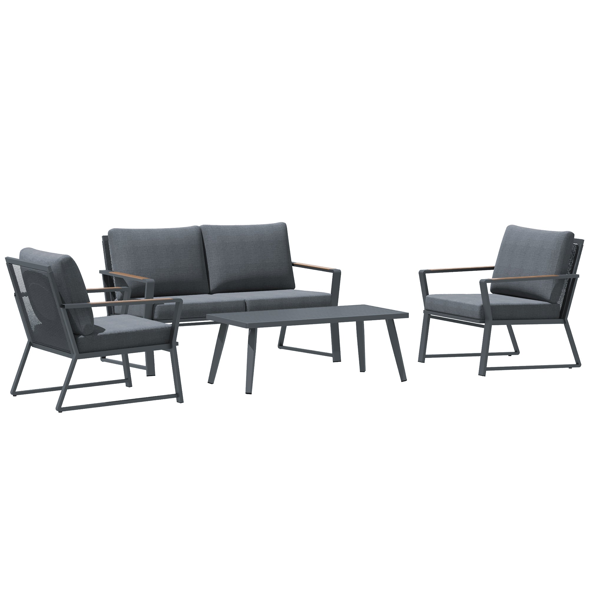 4 Piece Patio Furniture Set, Aluminum Conversation gray-aluminium