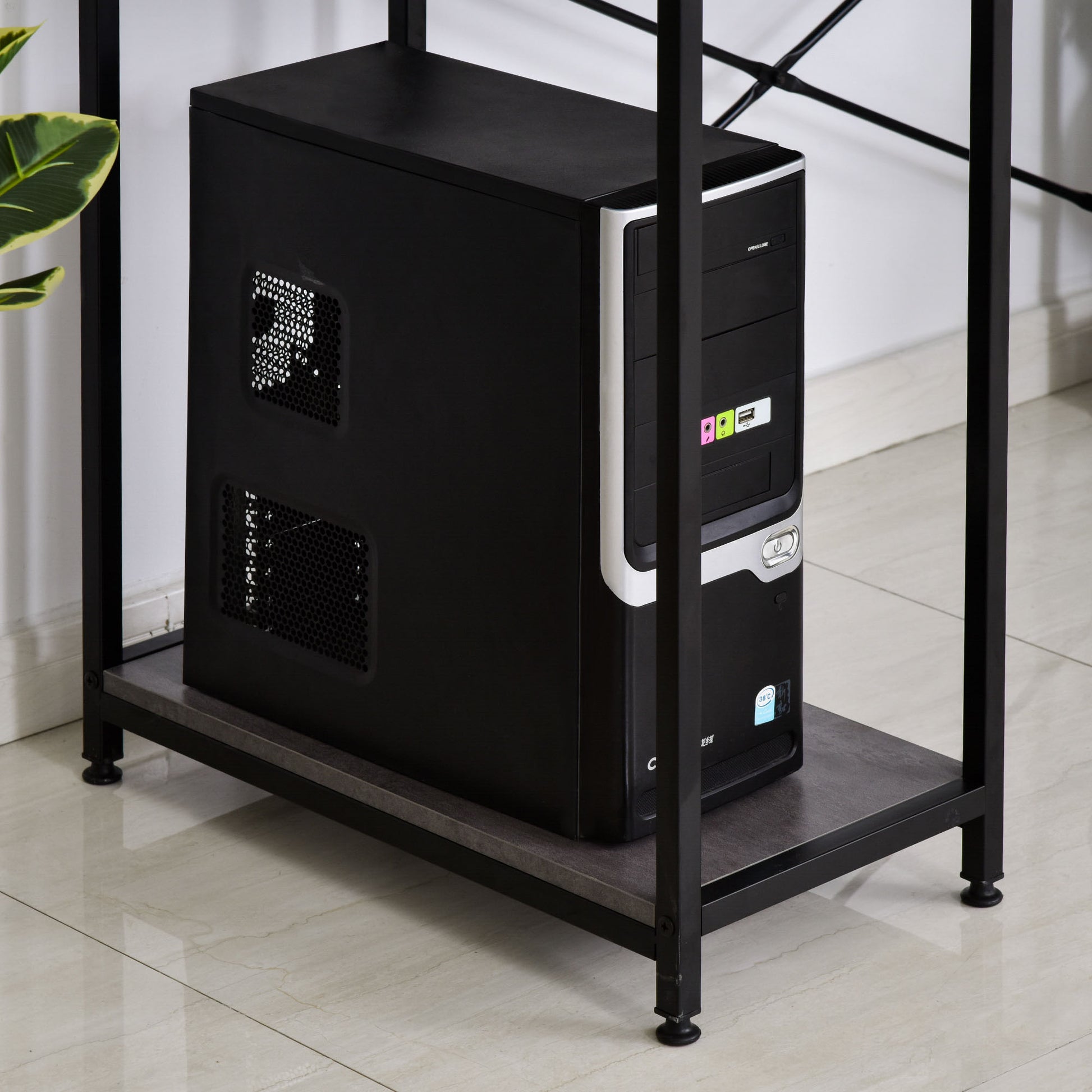 55 Inch Home Office Computer Desk Study Writing Workstation With Storage Shelves, Elevated Monitor Shelf, Cpu Stand, Durable X Shaped Construction, Grey Wood Grain Grey Engineered Wood