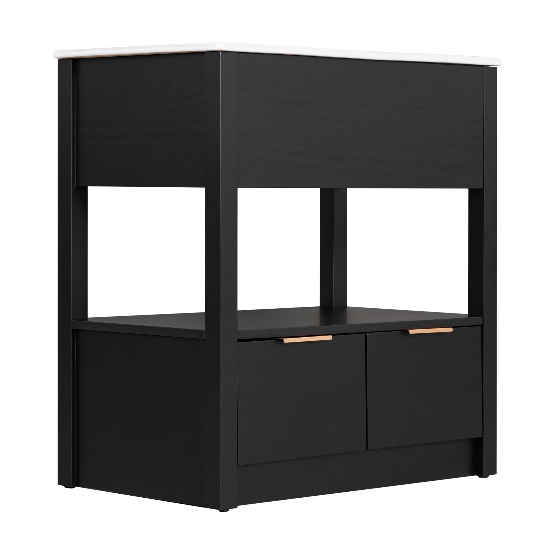 30" Bathroom Vanity With Sink Top, Bathroom Cabinet With Open Storage Shelf And Two Drawers, One Package, Black Old Sku:Wf311619Aap Black Solid Wood Mdf