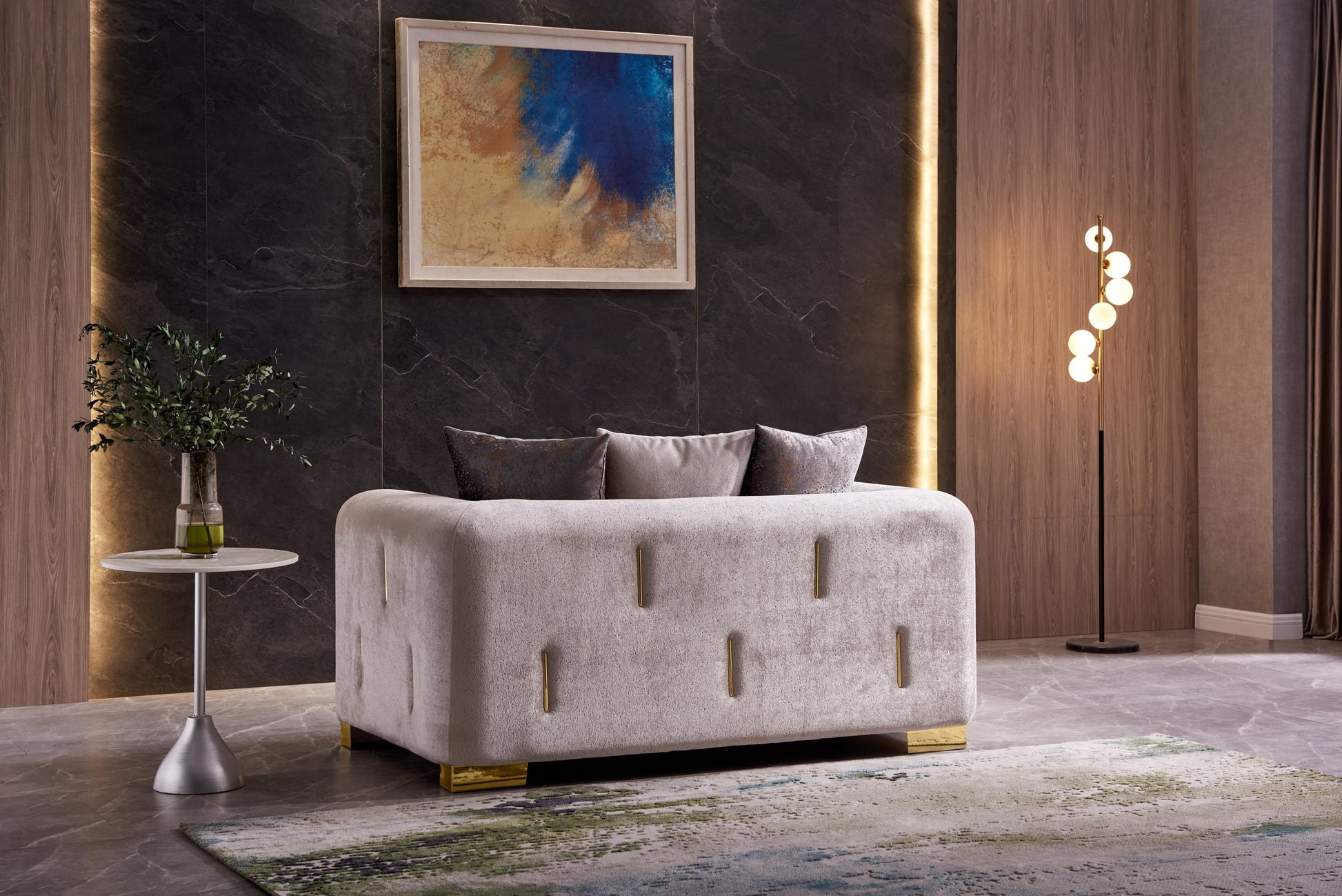 Impreza Modern Style Loveseat in Beige beige-velvet-wood-primary living