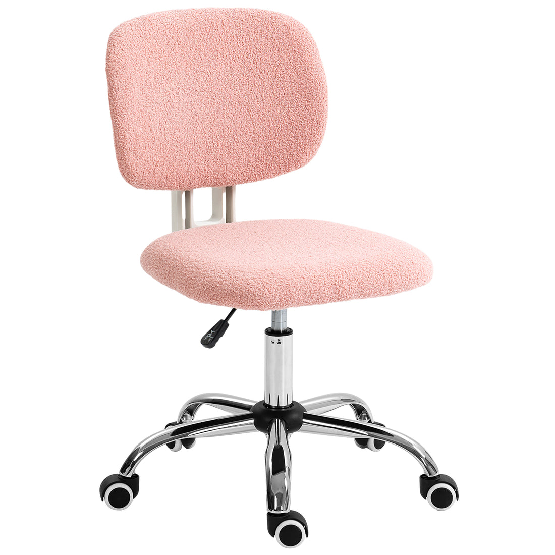 Cute Armless Office Chair, Teddy Fleece Fabric Computer Desk Chair, Vanity Task Chair With Adjustable Height, Swivel Wheels, Mid Back, Pink Pink Linen