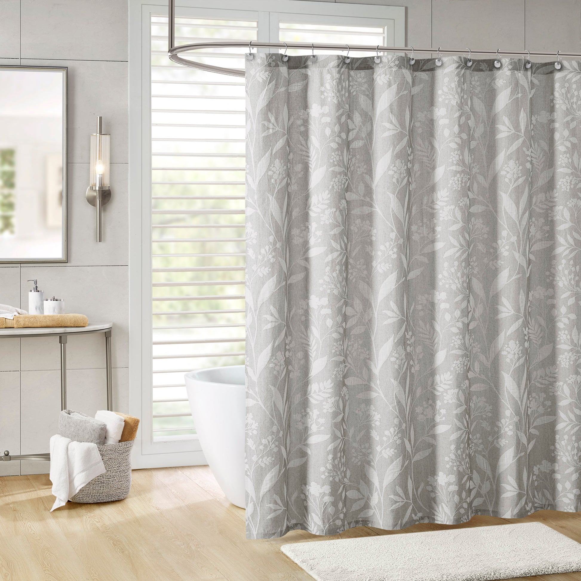 Floral Shower Curtain Taupe Cotton