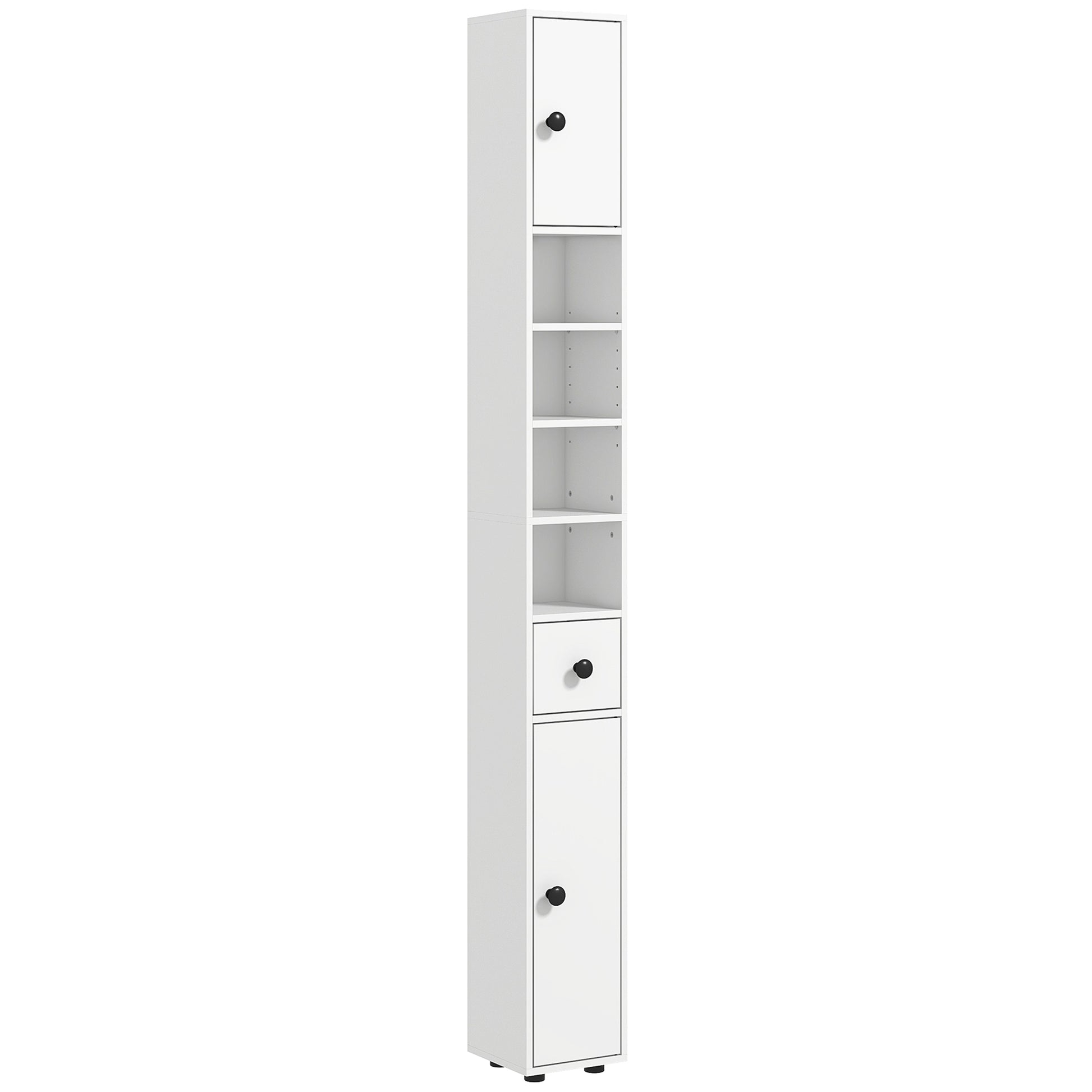 Kleankin 71" Tall Bathroom Storage Cabinet, Narrow Toilet Paper Cabinet With Open Shelves, 2 Door Cabinets, Adjustable Shelves For Kitchen, Hallway, Living Room, White White Particle Board