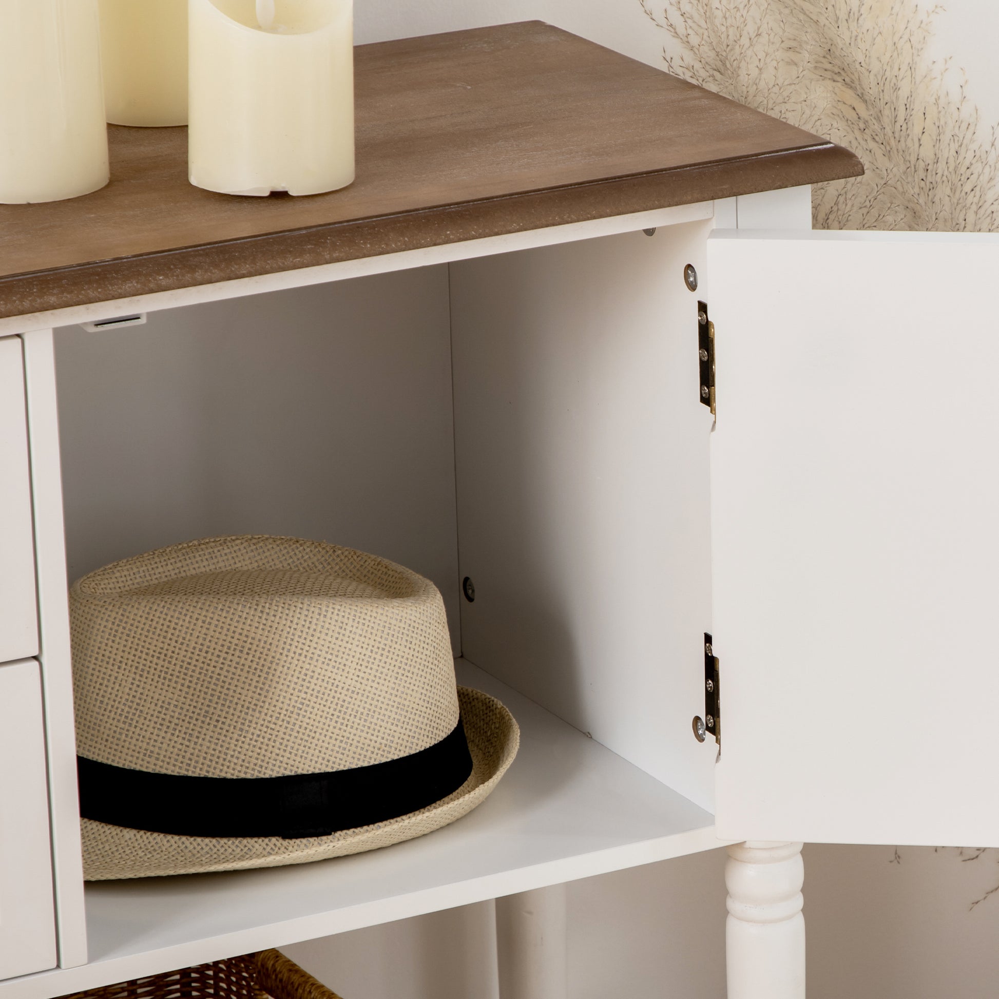 Console Table With Drawers, Vintage Entryway Table With 2 Drawers, Cabinets And Bottom Shelf, Retro Sofa Table For Living Room, Bedroom, White White Mdf