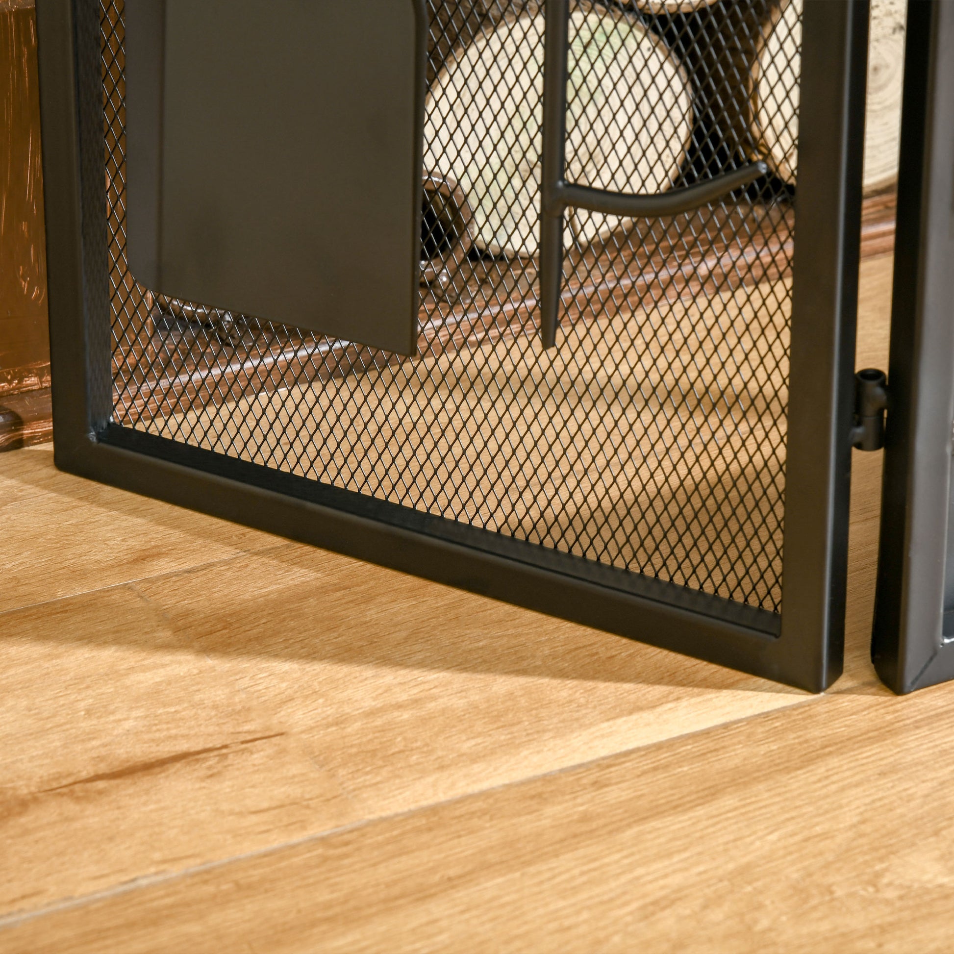 3 Panel Folding Fireplace Screen With 2 Magnetic Doors And Fire Place Tools Set, Fire Spark Guard For Wood Burning, With Brush, Shovel, Poker, Firewood Tongs, 48" X 0.75", Black Black Steel