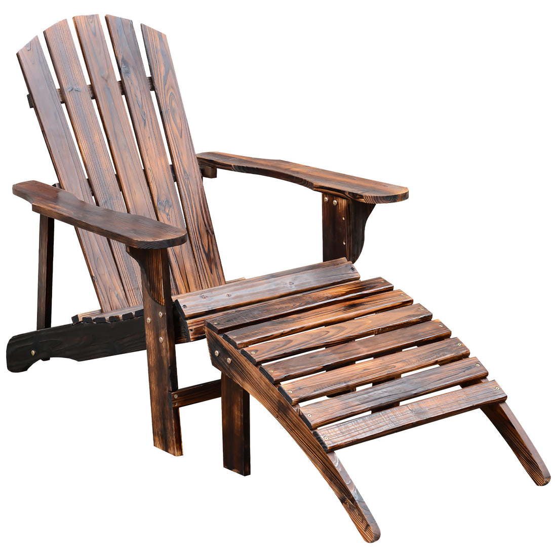 Wooden Adirondack Chair Outdoor Patio Lounge Chair W Ottoman Rustic Brown Natural Wood