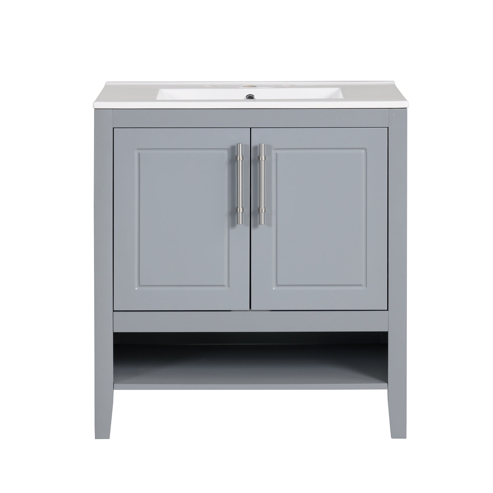 30" Bathroom Vanity With Sink, Multi Functional Bathroom Cabinet With Doors And Drawers, Solid Frame And Mdf Board, Grey Grey Solid Wood Mdf